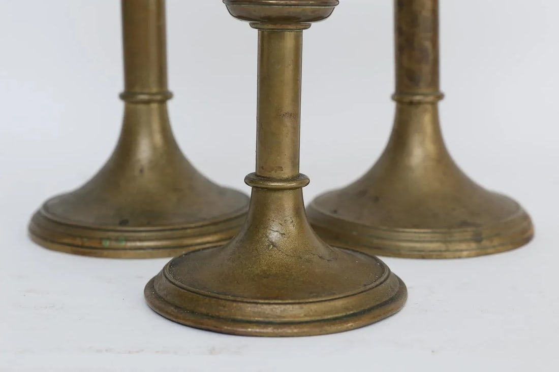 Antique French Gilt Brass Altar Candlesticks - Set of 3 - 10