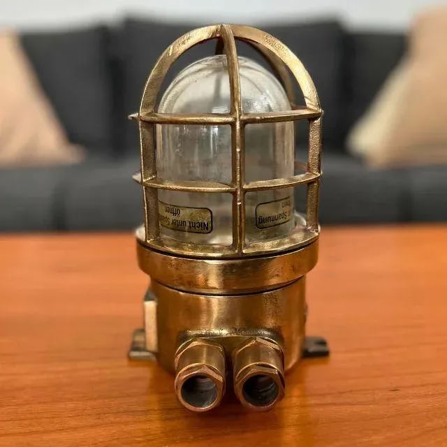 Early 20th Century Wiska Brass Cage Ship Ceiling Light With Two Side Conduits - 7