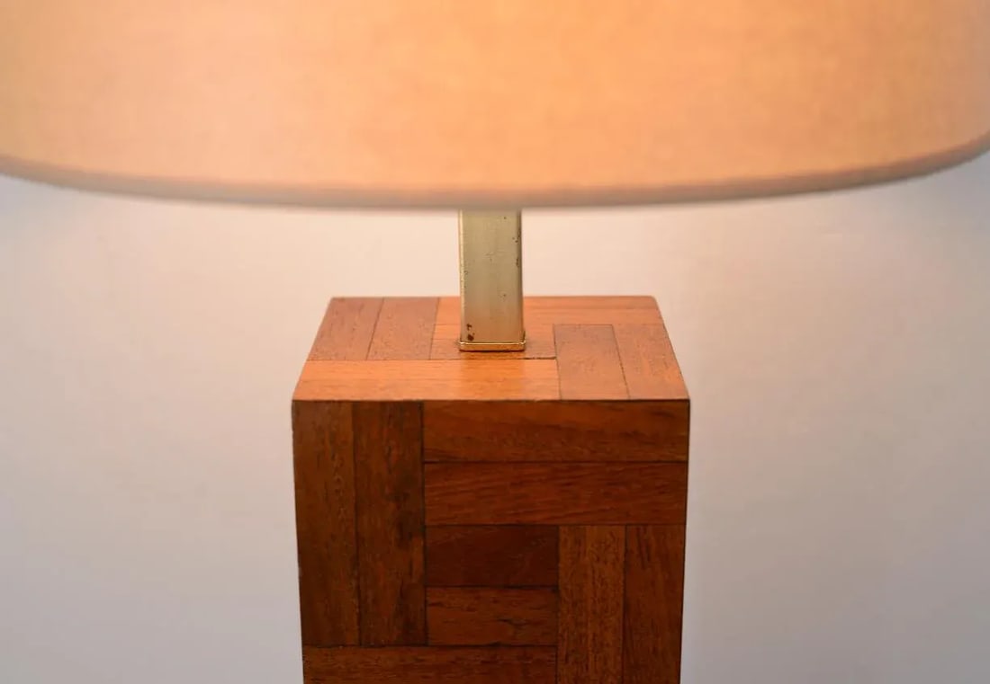 Danish Modern Milo Baughman Style Teak Block Table Lamp - 10