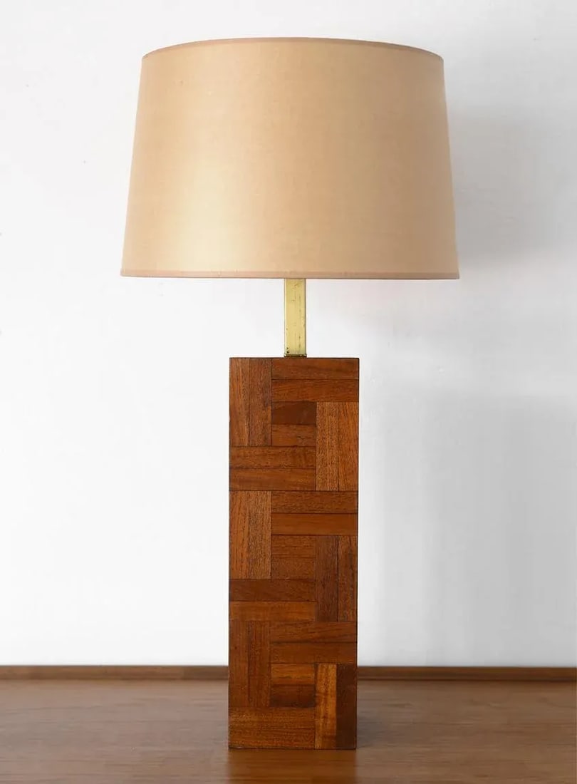 Danish Modern Milo Baughman Style Teak Block Table Lamp - 13