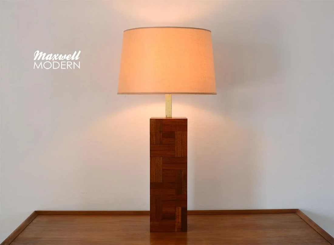 Danish Modern Milo Baughman Style Teak Block Table Lamp - 2