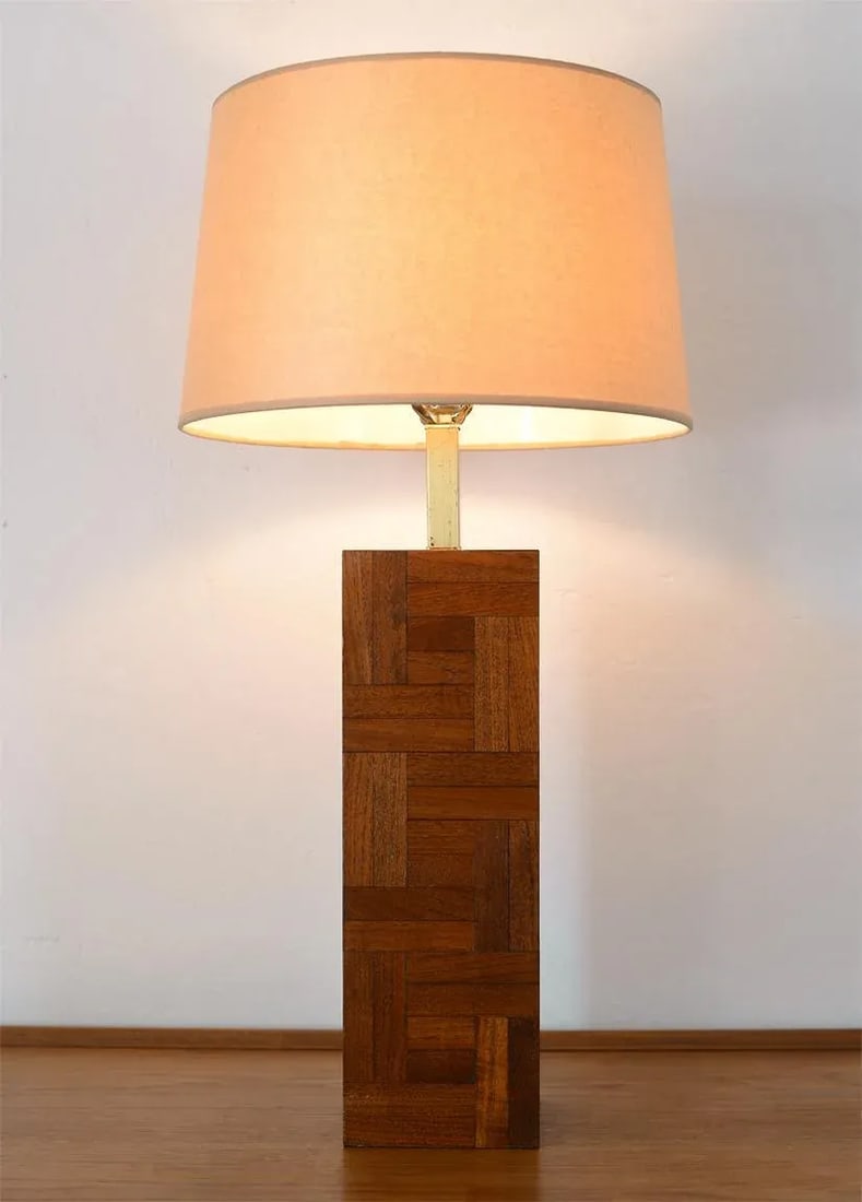 Danish Modern Milo Baughman Style Teak Block Table Lamp - 3