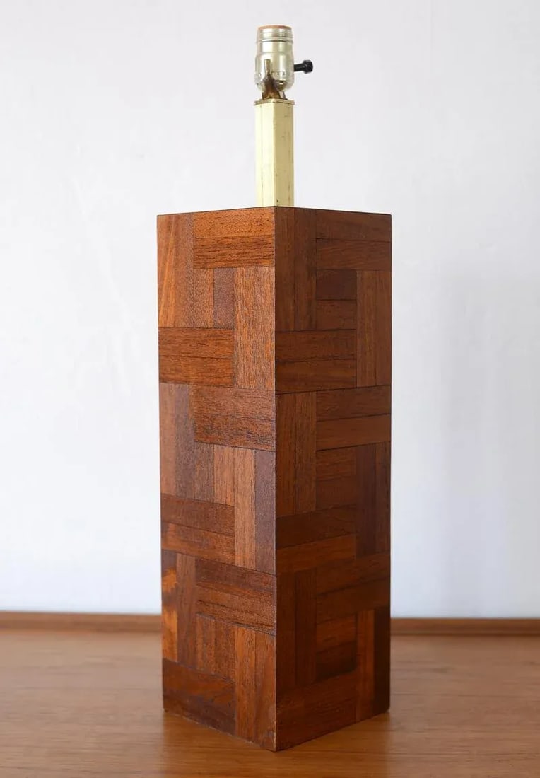 Danish Modern Milo Baughman Style Teak Block Table Lamp - 4