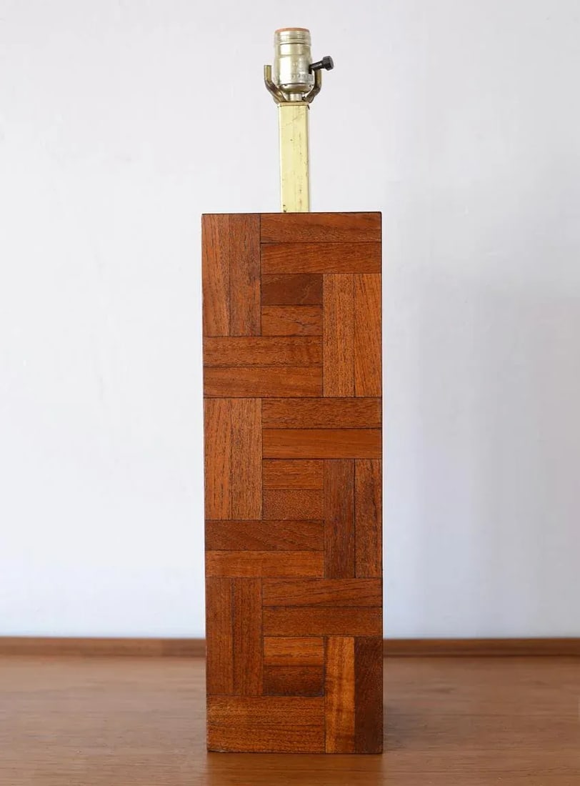 Danish Modern Milo Baughman Style Teak Block Table Lamp - 5