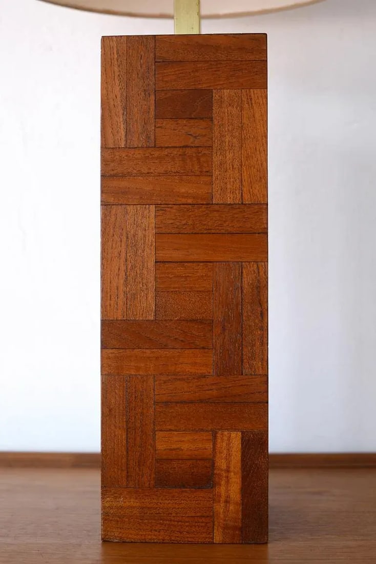 Danish Modern Milo Baughman Style Teak Block Table Lamp - 6