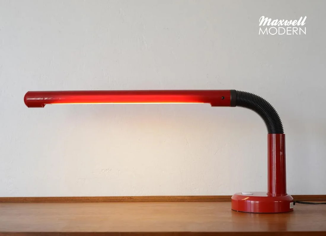 Late 20th Century Vintage Modern Red Plastic Gooseneck Fluorescent Desk Lamp - 2