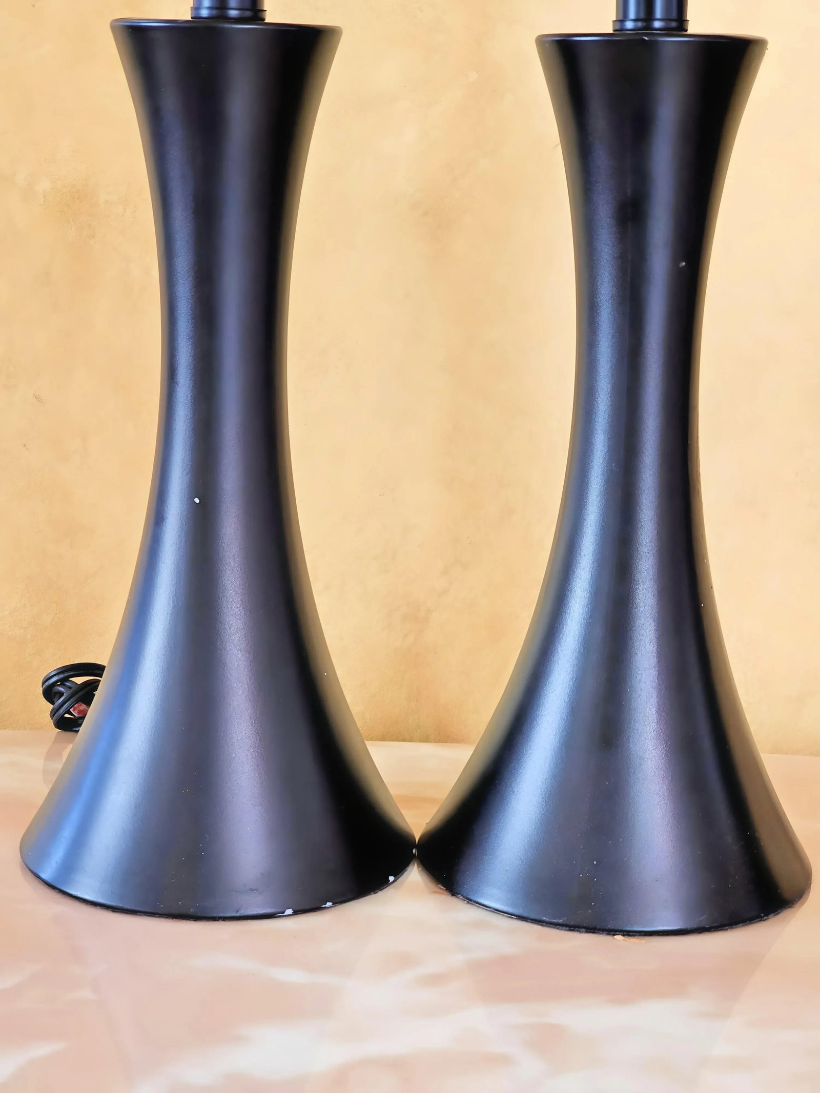 Art Deco Black Table Lamps With Black Ribbed Shades With Gold Foil Lining by Intertek, a Pair - 7