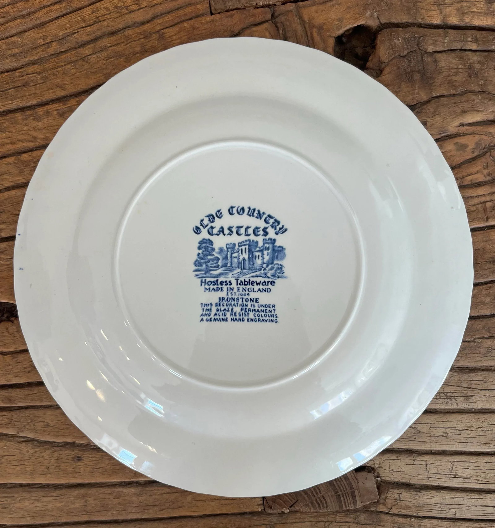 Antique Ironstone Hand Engraved Blue & White English Castle Plate - 5