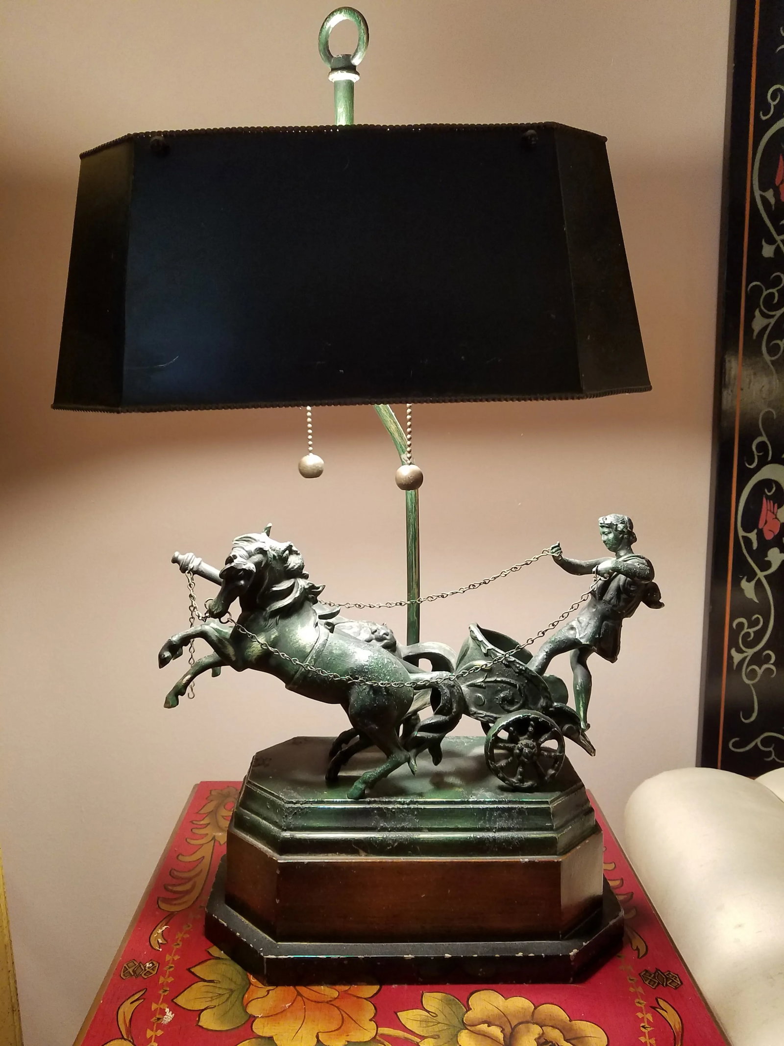 French Empire Style Neoclassical Roman Gladiator in Chariot Tole Lamp - 13