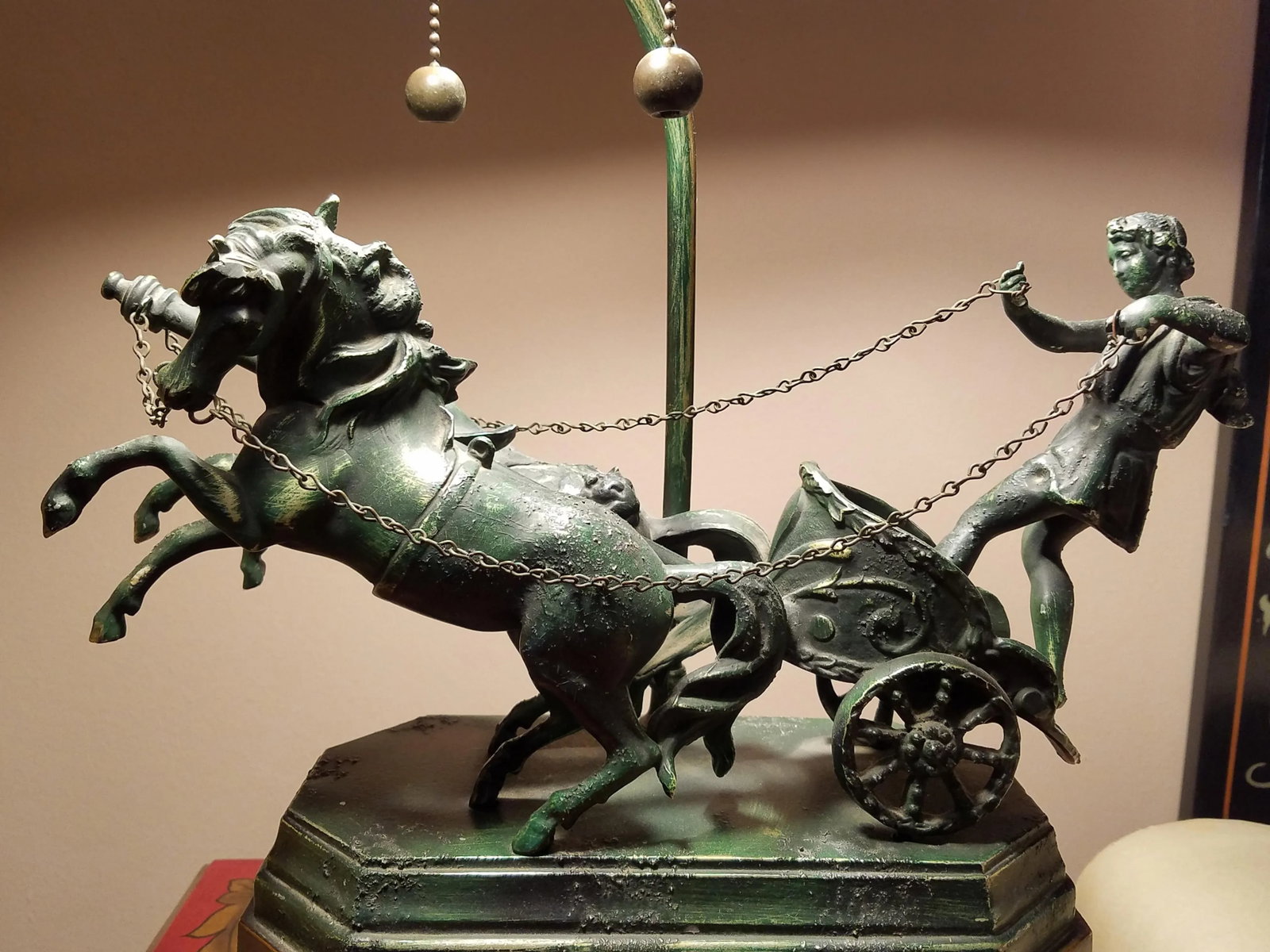 French Empire Style Neoclassical Roman Gladiator in Chariot Tole Lamp - 4