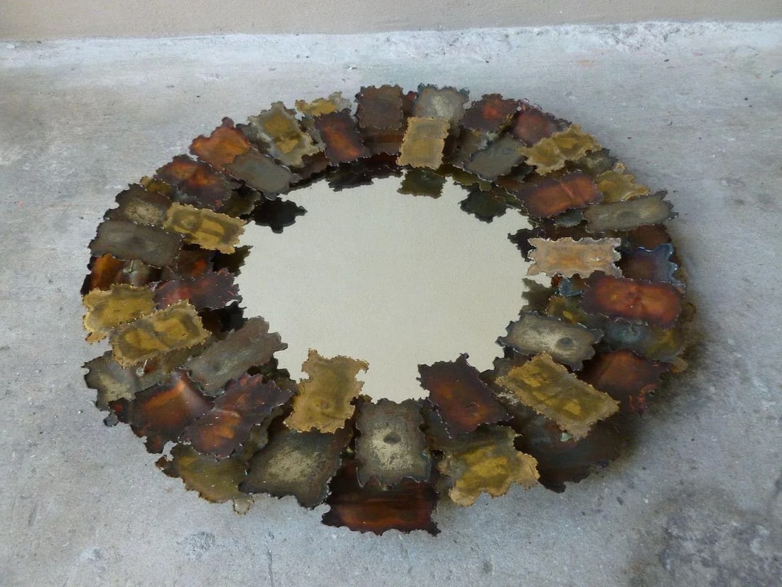 1970's Torch Cut Brutalist Designer Metal Mirror - 2