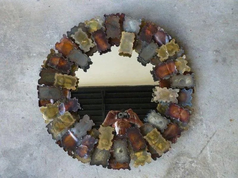 1970's Torch Cut Brutalist Designer Metal Mirror - 6