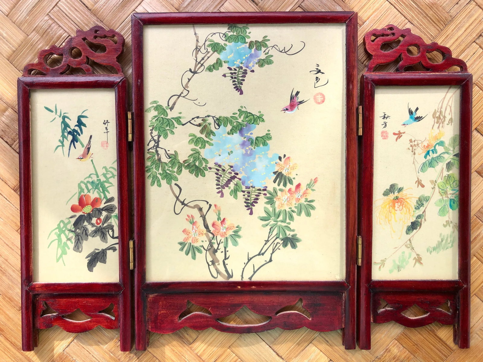 Early 20th Century Vintage Chinese Double-Sided Tabletop Screen - 12