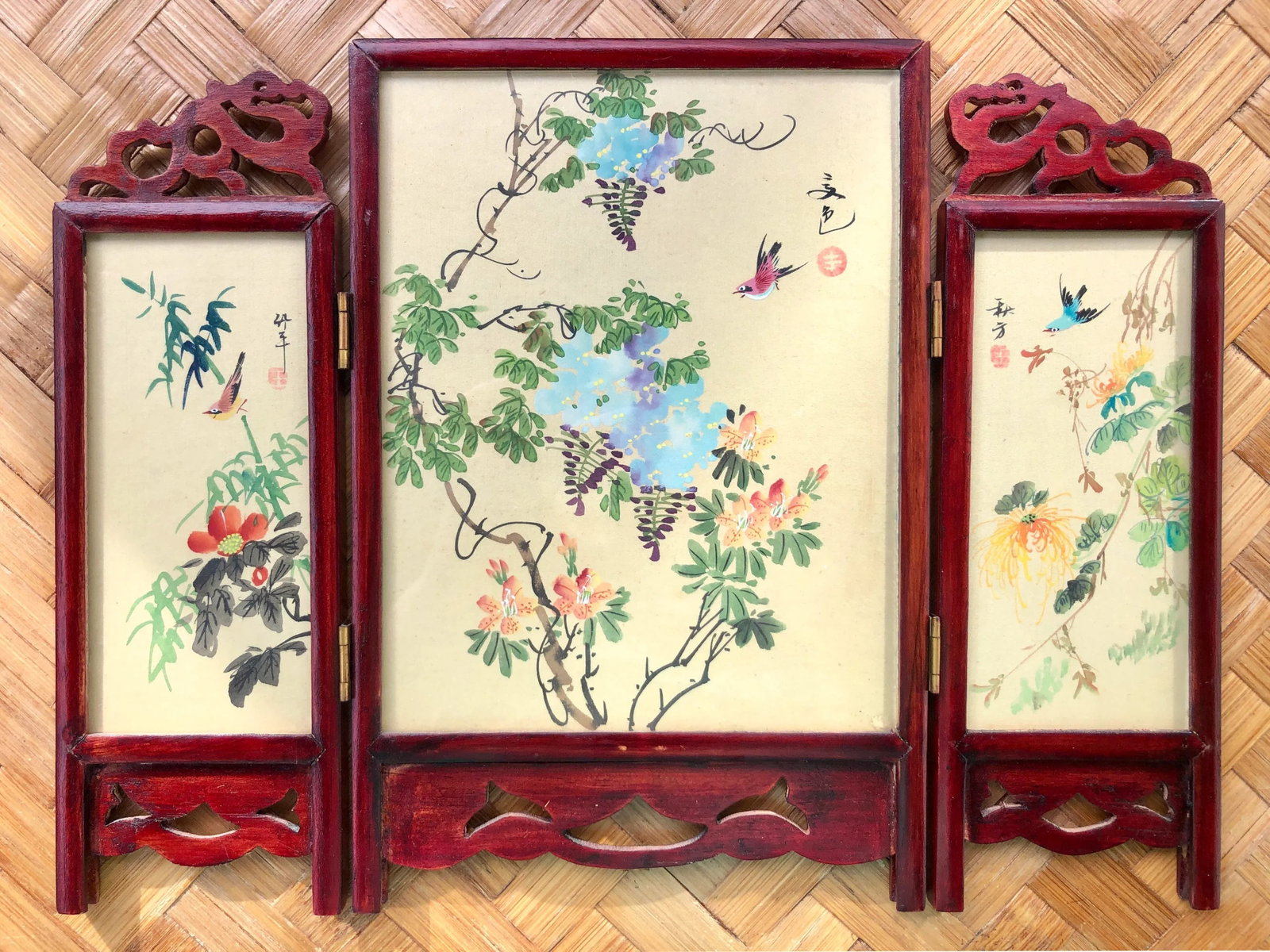 Early 20th Century Vintage Chinese Double-Sided Tabletop Screen - 13