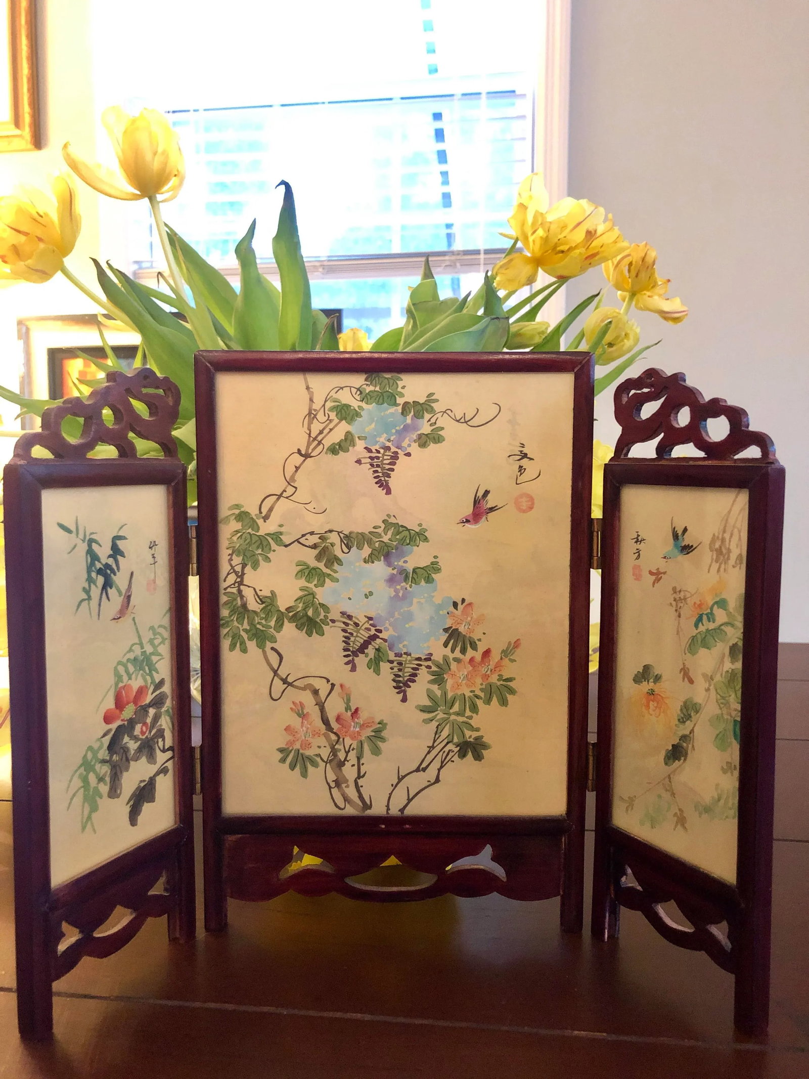 Early 20th Century Vintage Chinese Double-Sided Tabletop Screen - 2
