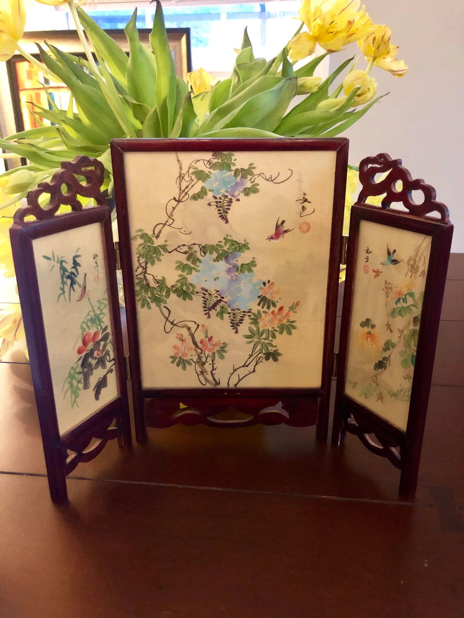 Early 20th Century Vintage Chinese Double-Sided Tabletop Screen - 3