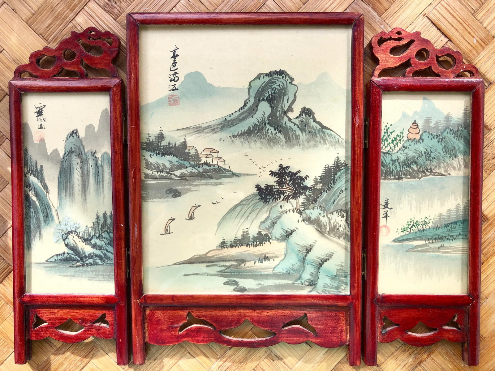 Early 20th Century Vintage Chinese Double-Sided Tabletop Screen - 8
