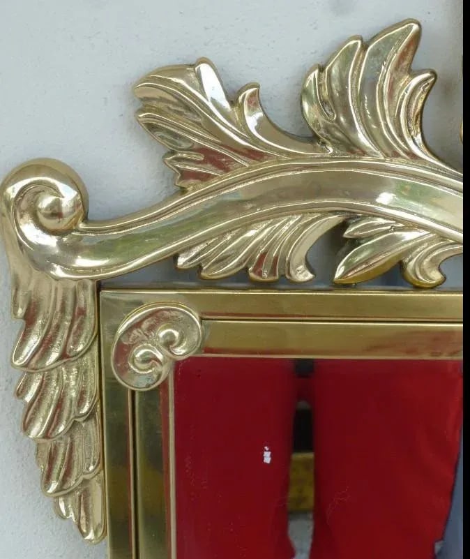 Vintage Decorative Arts Shell Pediment Brass / Bronze Mirror - 5