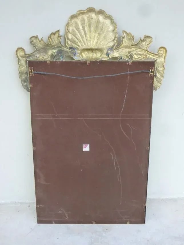 Vintage Decorative Arts Shell Pediment Brass / Bronze Mirror - 6