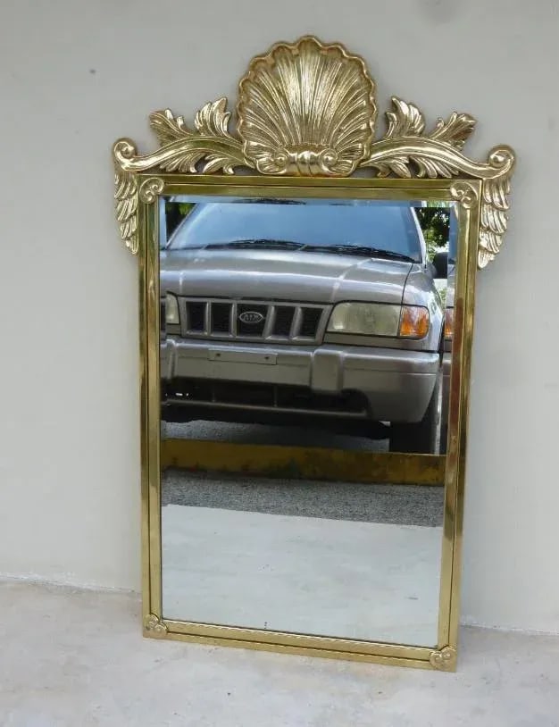 Vintage Decorative Arts Shell Pediment Brass / Bronze Mirror - 8