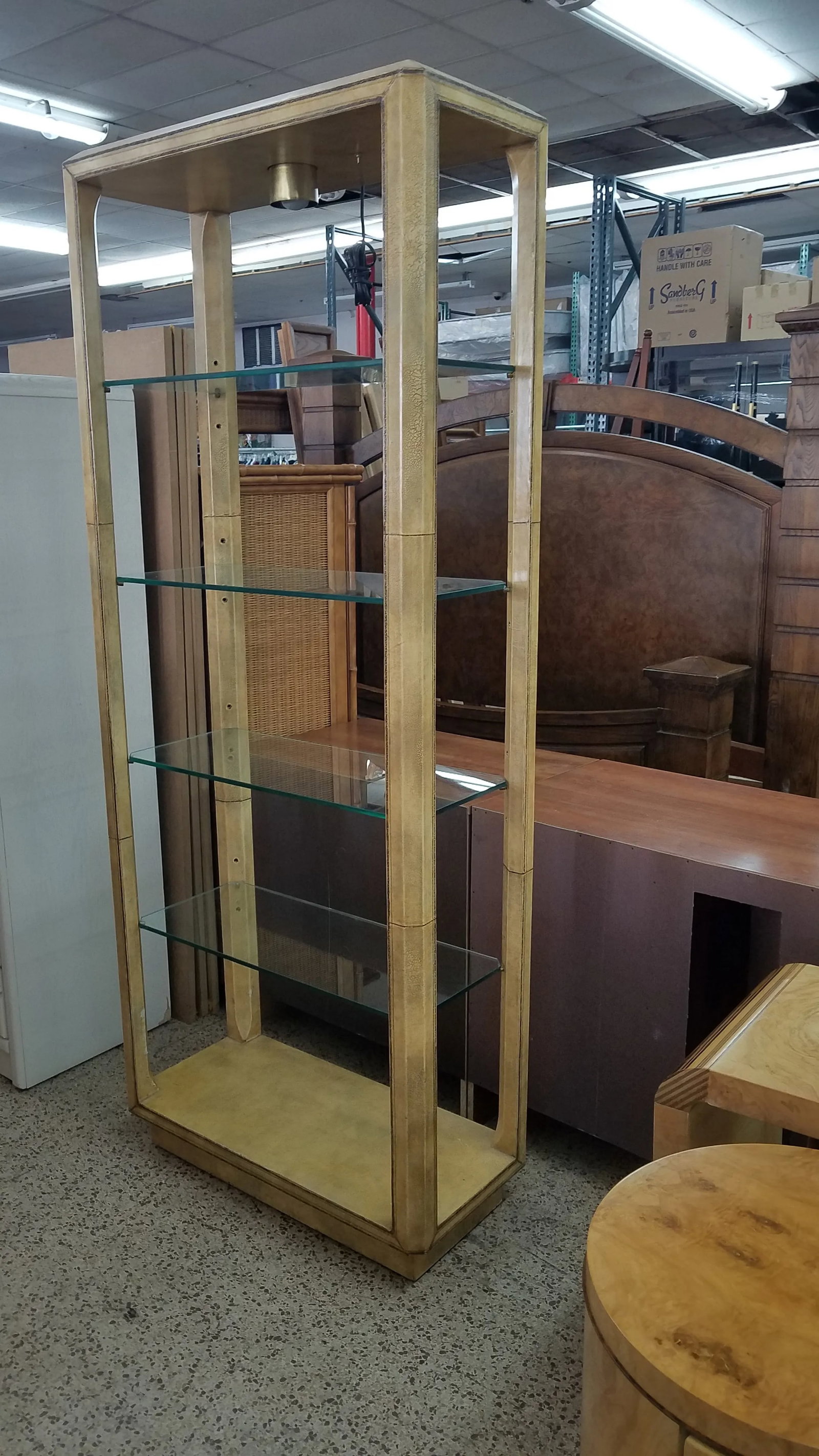 1980s Traditional Maitland Smith Leather Clad Etagere - 4