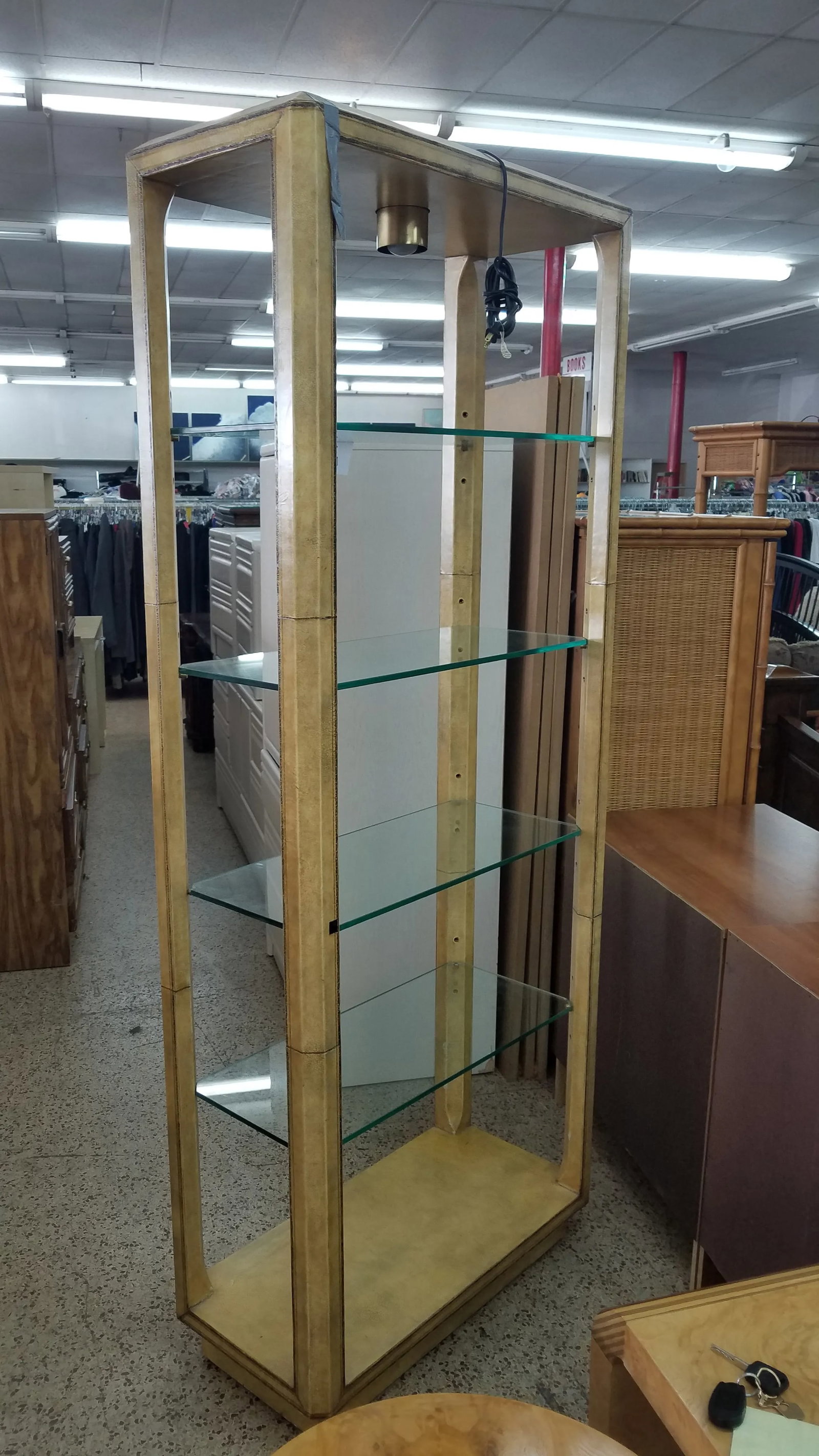 1980s Traditional Maitland Smith Leather Clad Etagere - 5