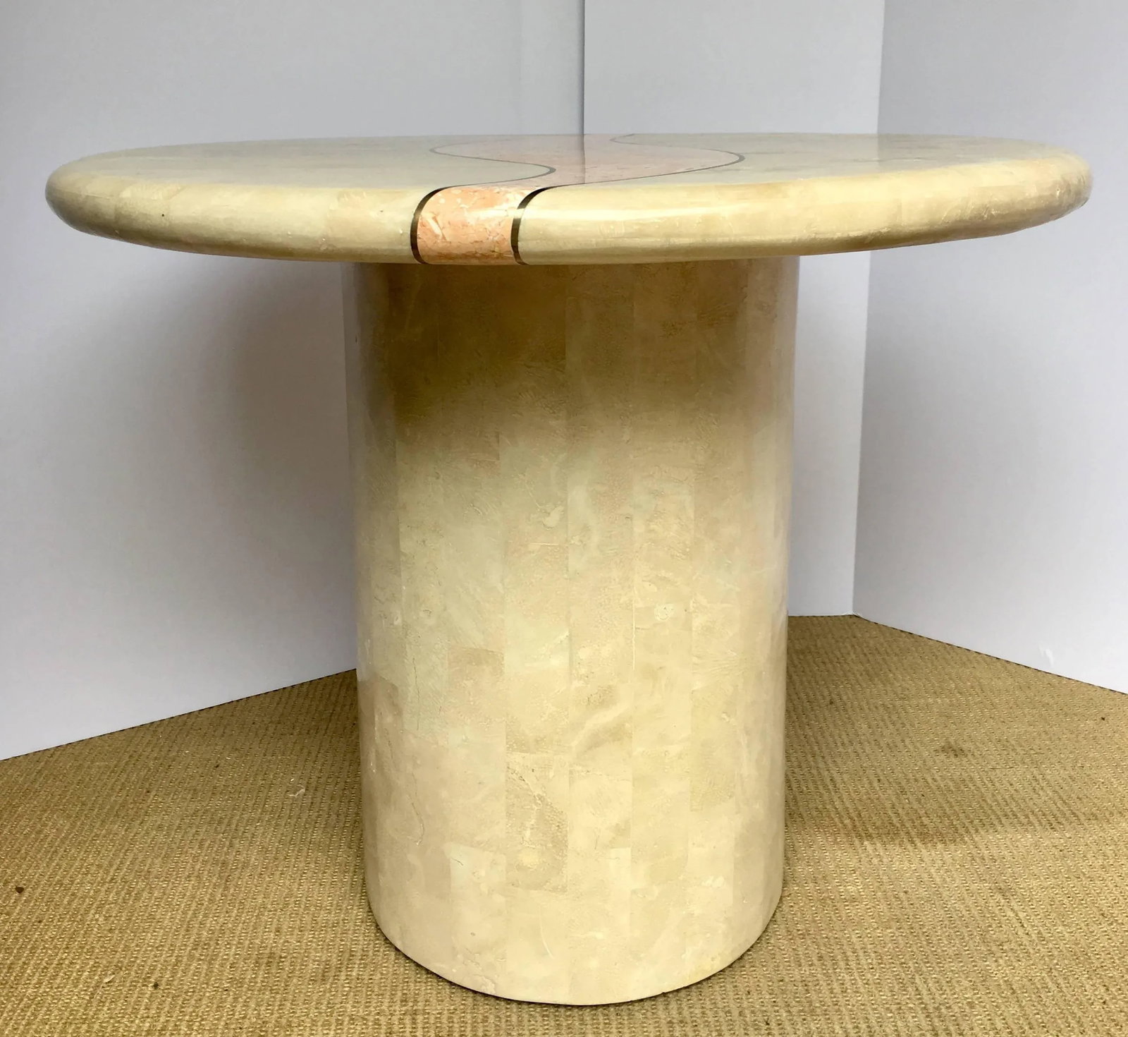 Casa Bique Round Tesselated Fossil Stone Side Accent Table, Maitland Smith - 4