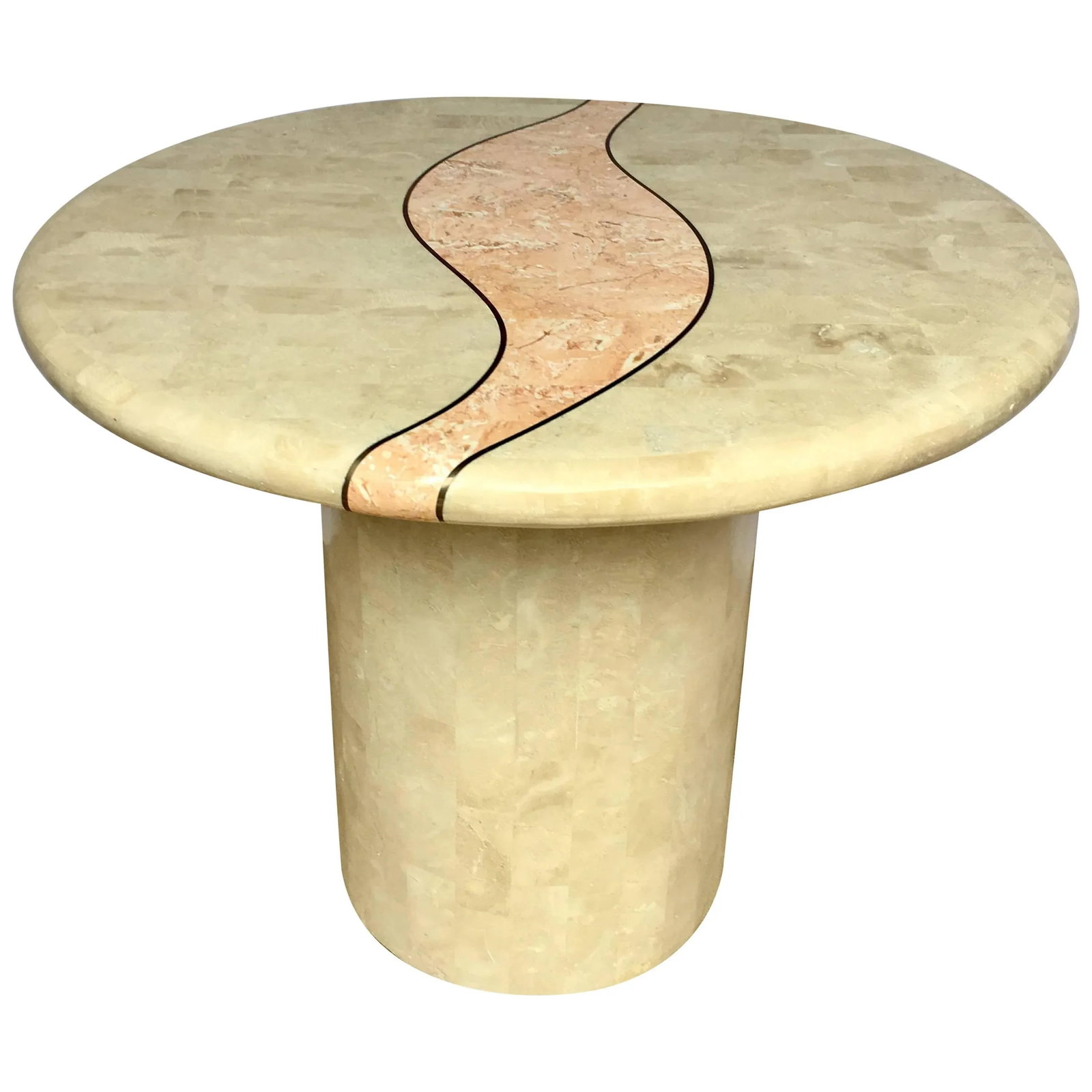 Casa Bique Round Tesselated Fossil Stone Side Accent Table, Maitland Smith - 7