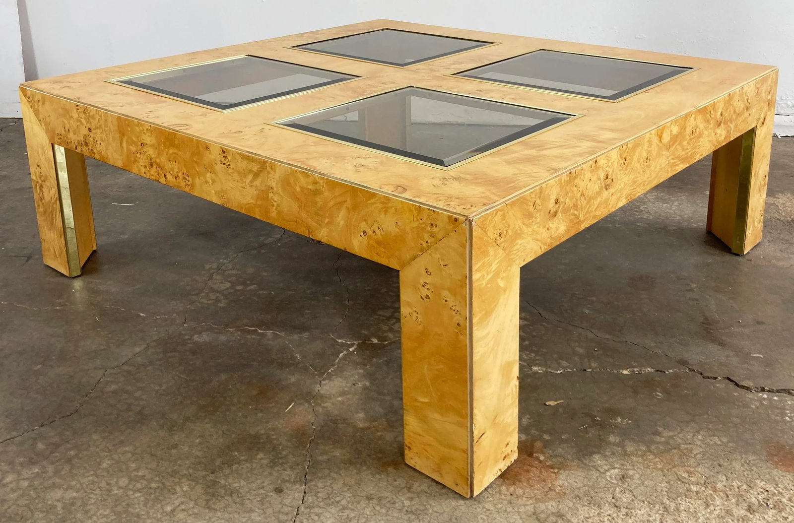 Vintage Thomasville Olive Burlwood Smoked Glass Coffee Table - 10