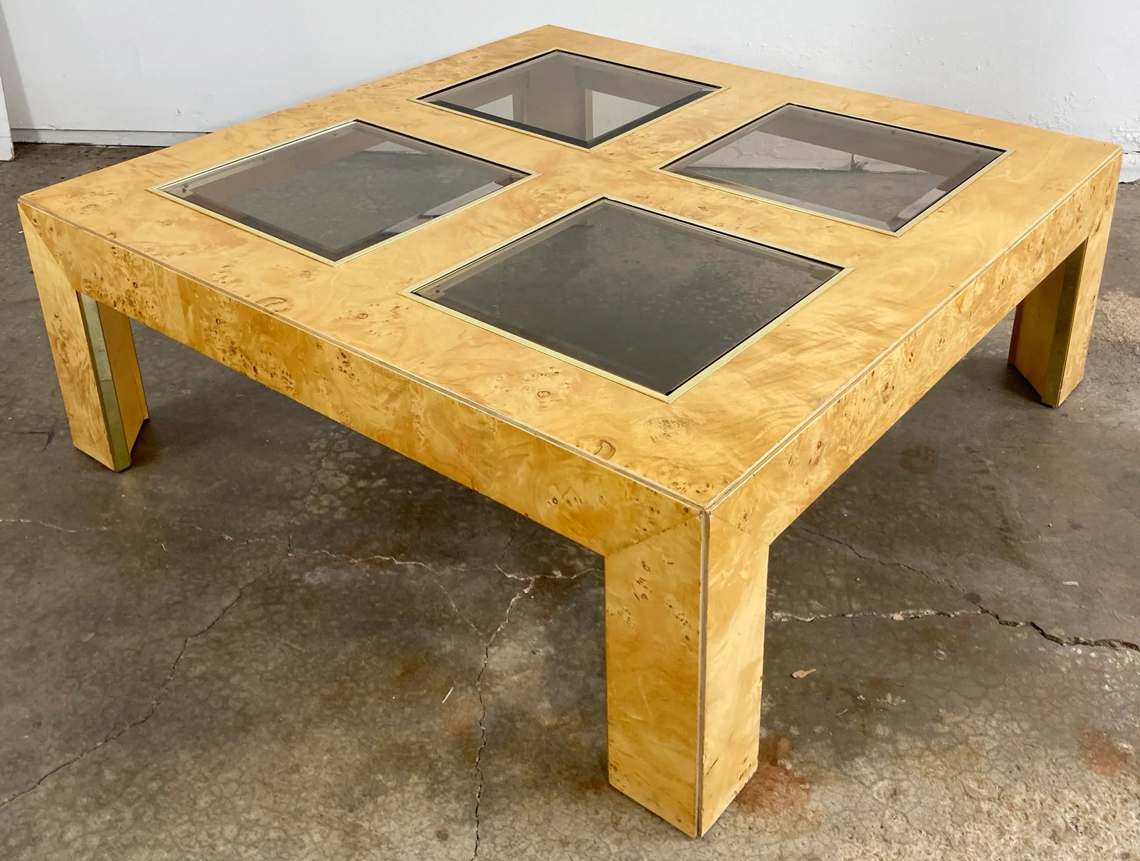 Vintage Thomasville Olive Burlwood Smoked Glass Coffee Table - 11