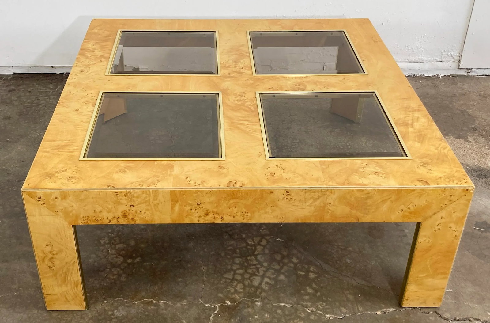 Vintage Thomasville Olive Burlwood Smoked Glass Coffee Table - 3