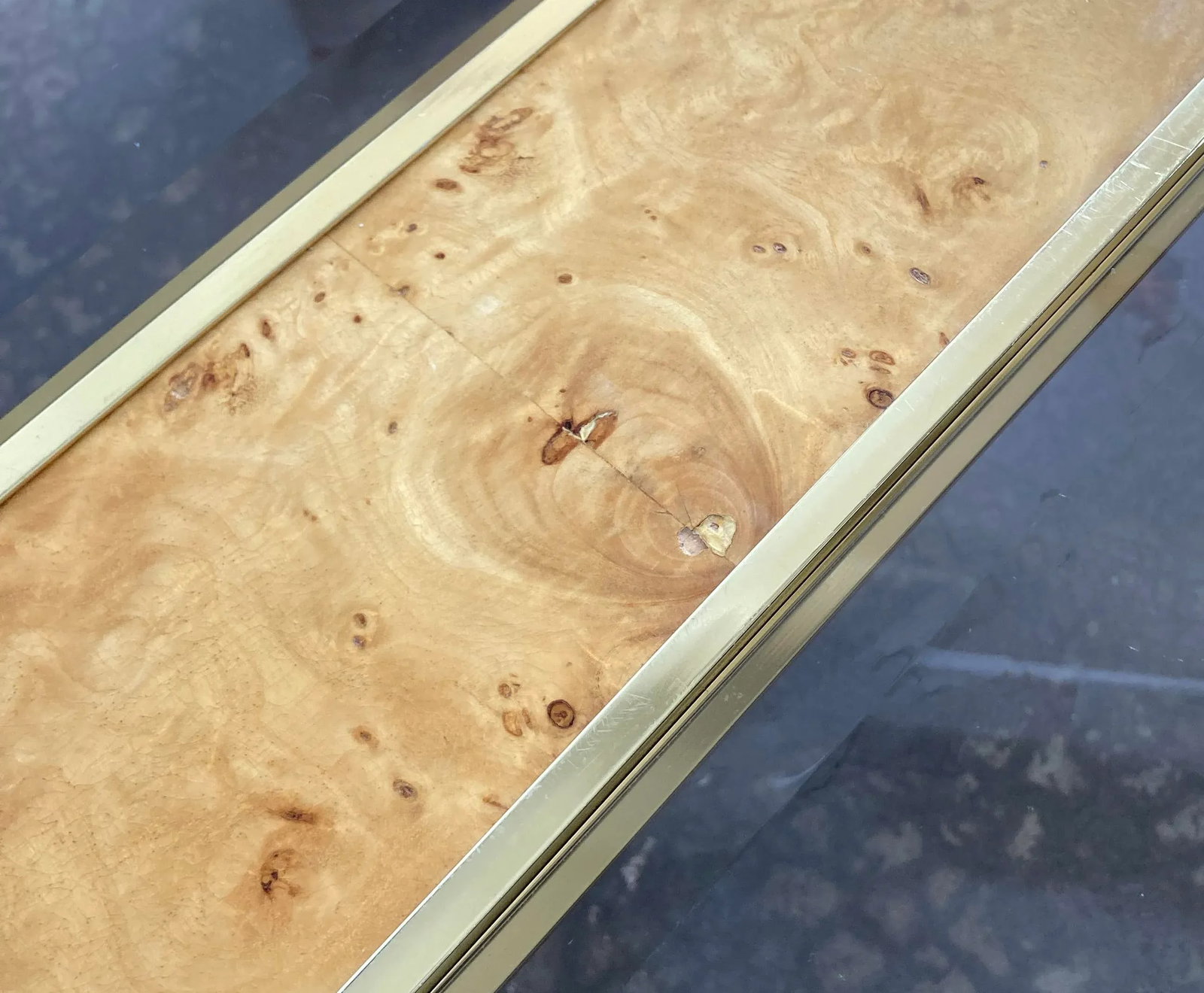 Vintage Thomasville Olive Burlwood Smoked Glass Coffee Table - 8