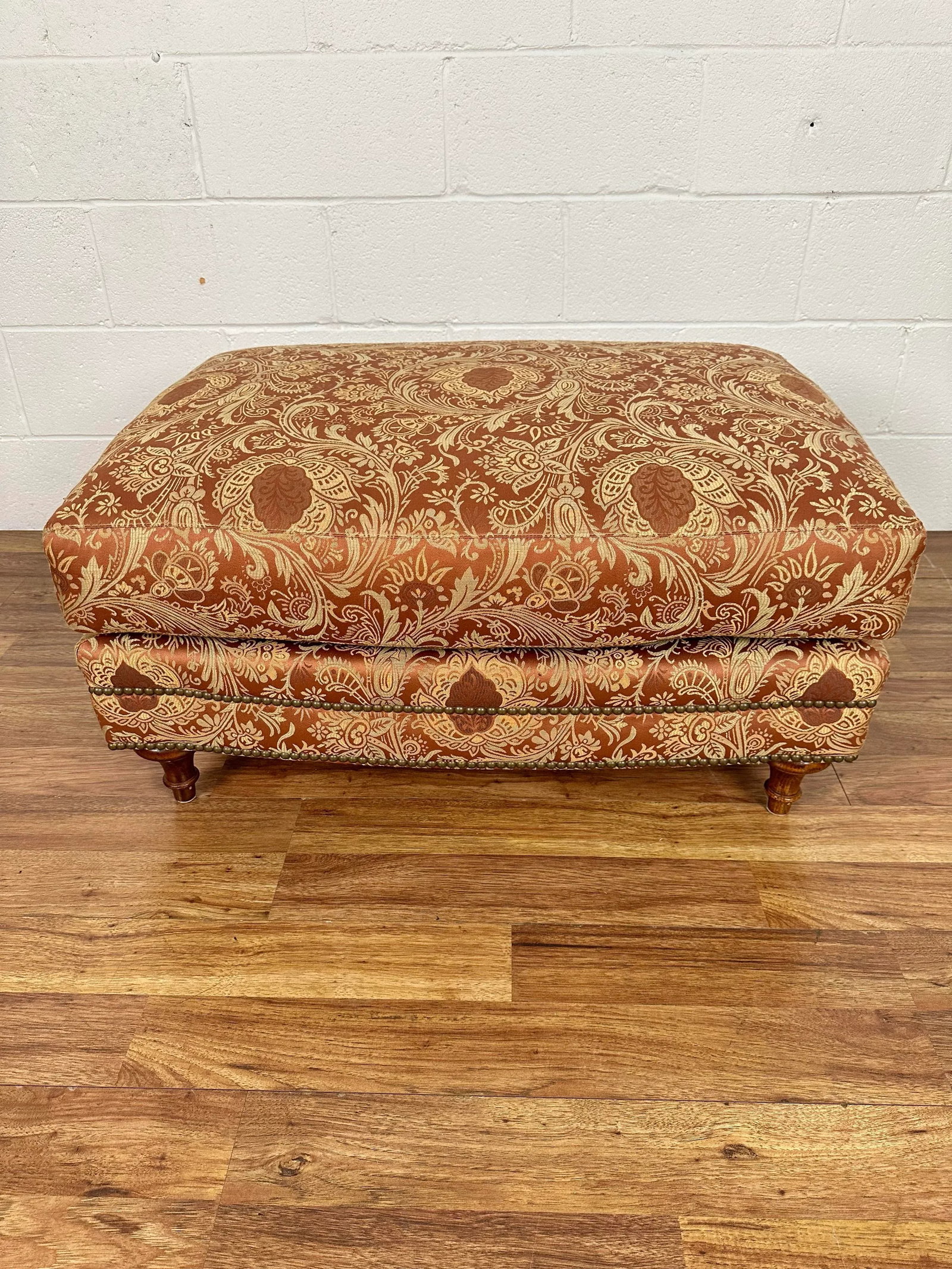 Henredon Scroll Back Upholstered Lounge Chair & Ottoman With Nailheads - Set of 2 - 10