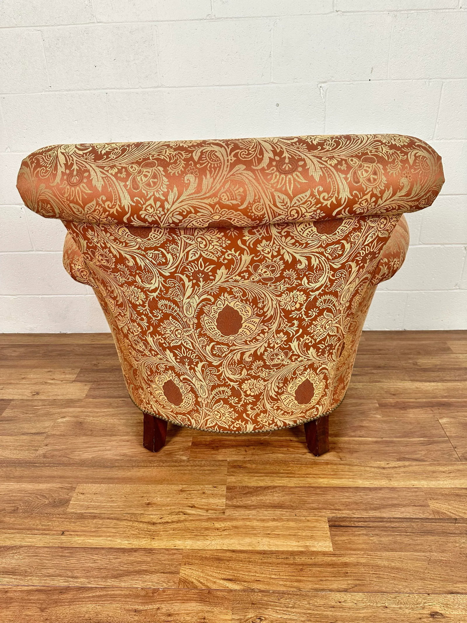 Henredon Scroll Back Upholstered Lounge Chair & Ottoman With Nailheads - Set of 2 - 7