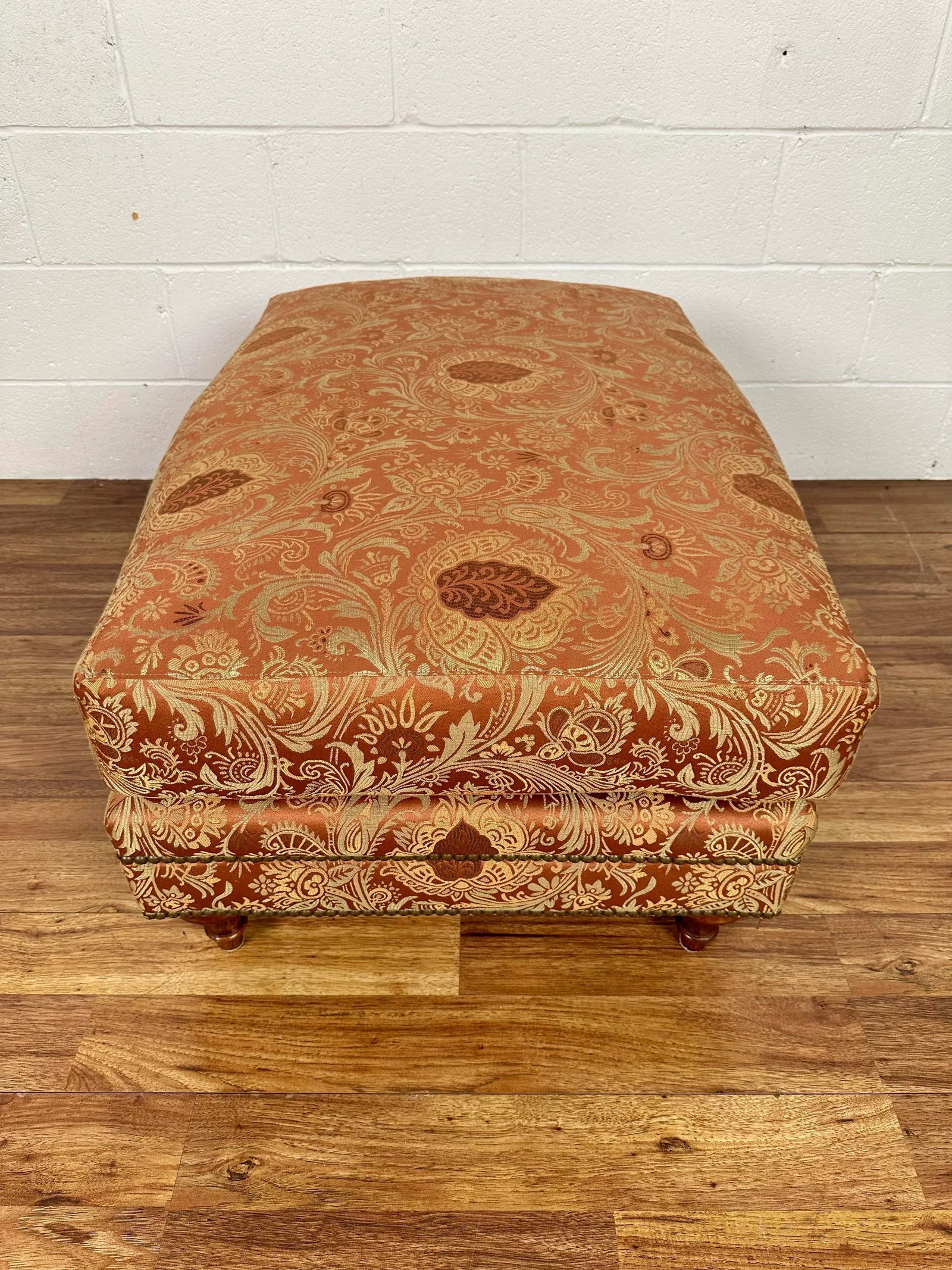 Henredon Scroll Back Upholstered Lounge Chair & Ottoman With Nailheads - Set of 2 - 9