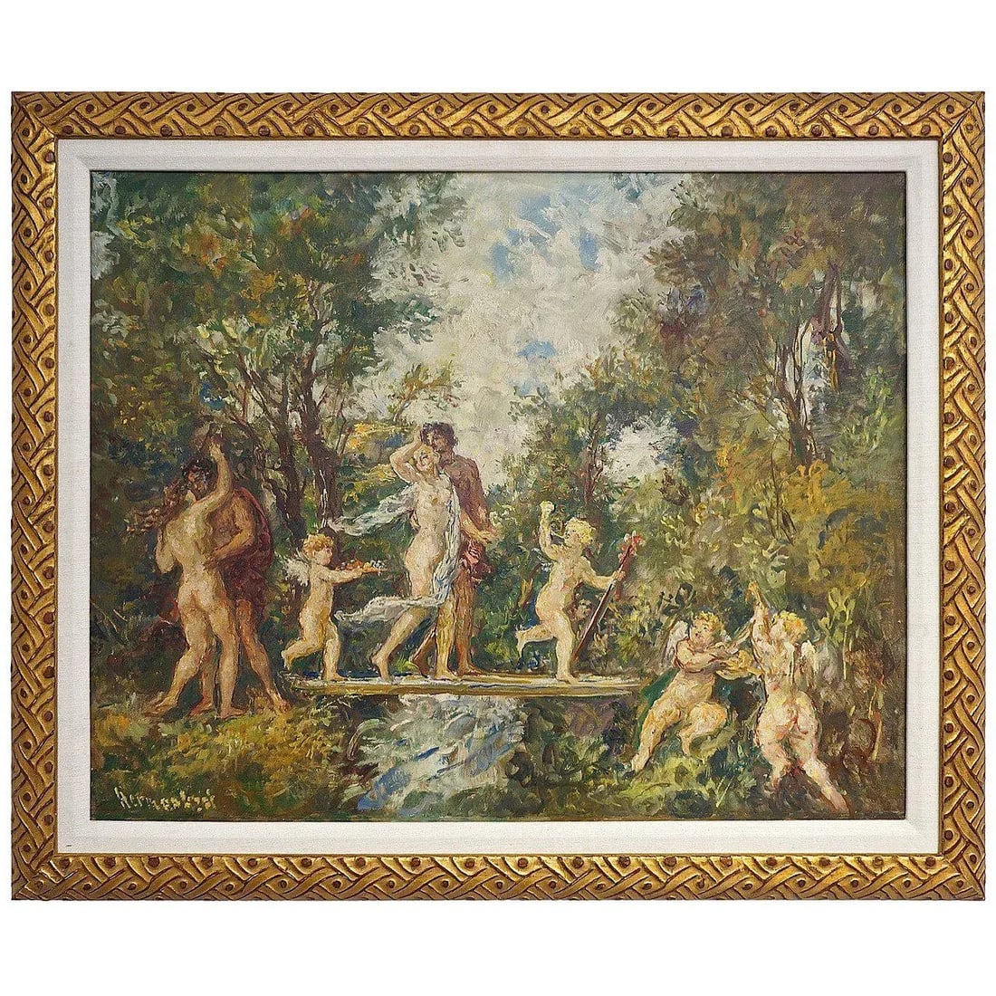 Herman Lipot "The Garden" Oil Painting Early 20c - 11