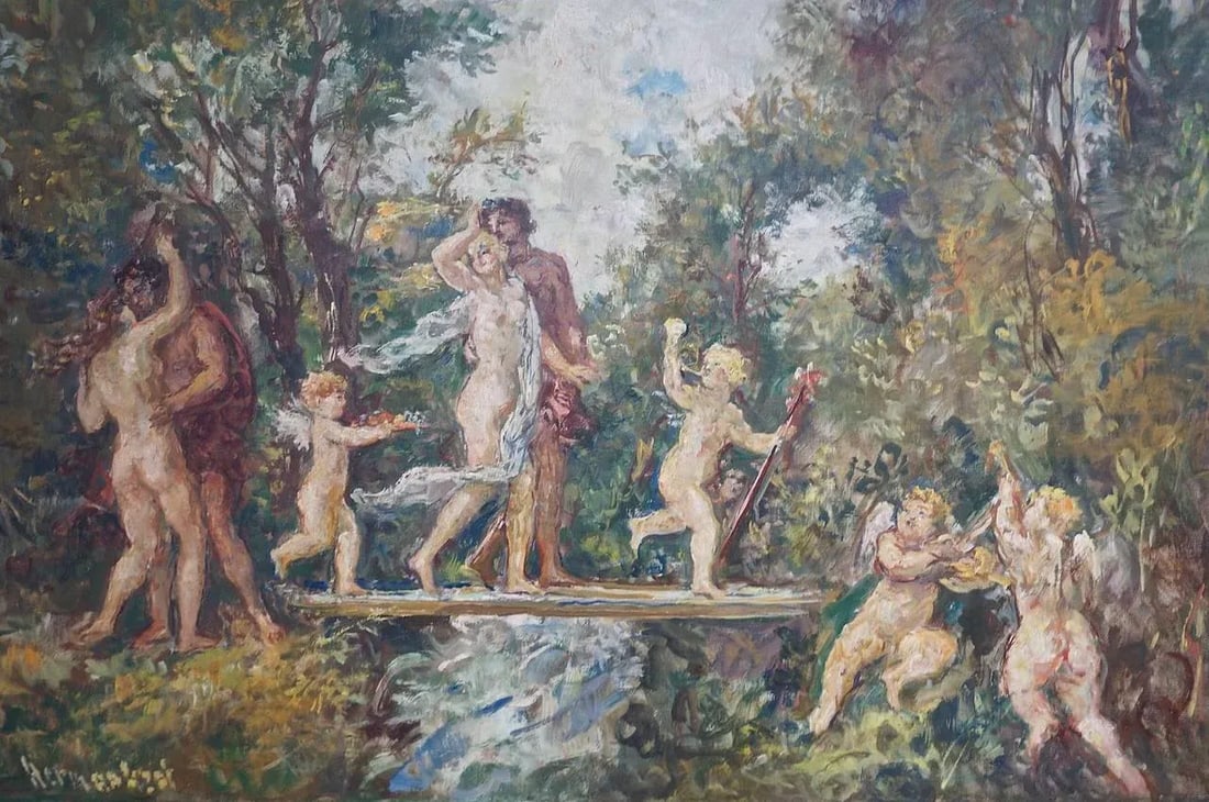 Herman Lipot "The Garden" Oil Painting Early 20c - 2