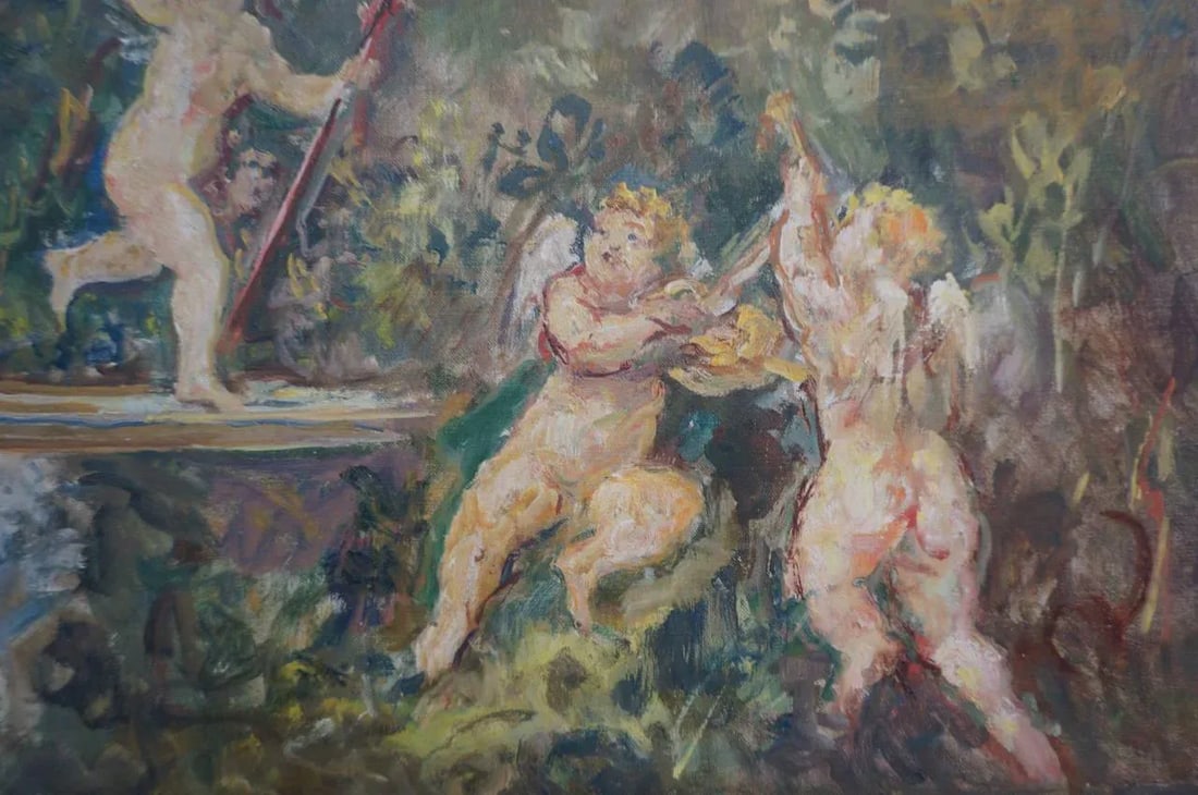 Herman Lipot "The Garden" Oil Painting Early 20c - 6