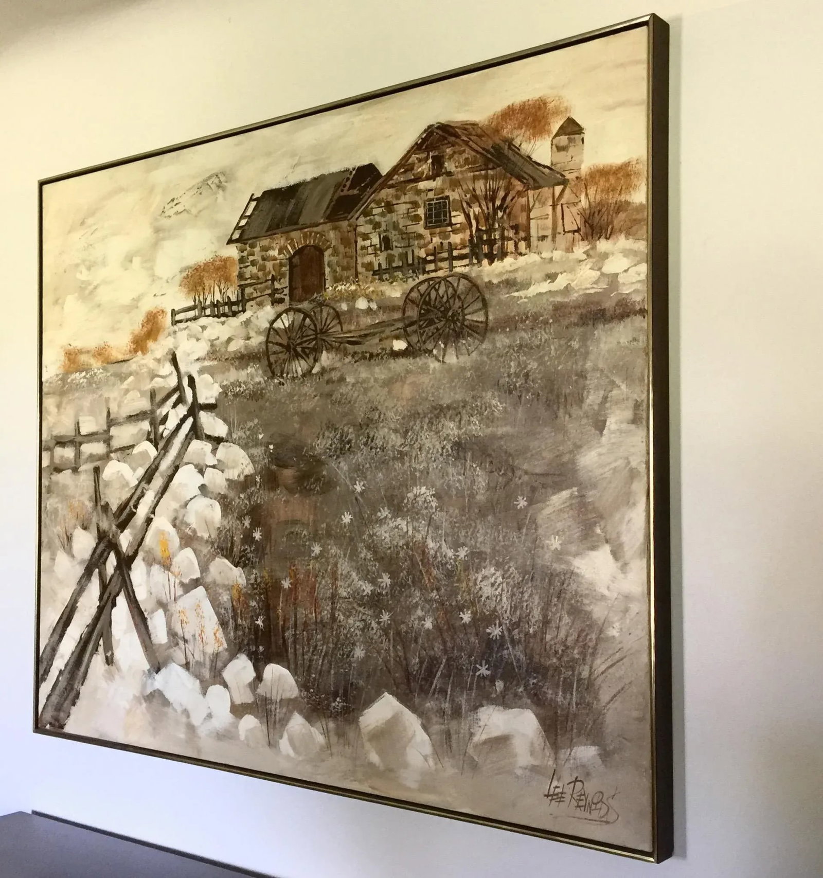 Late 20th Century Large Scale Lee Reynolds Homestead Oil Painting - 9