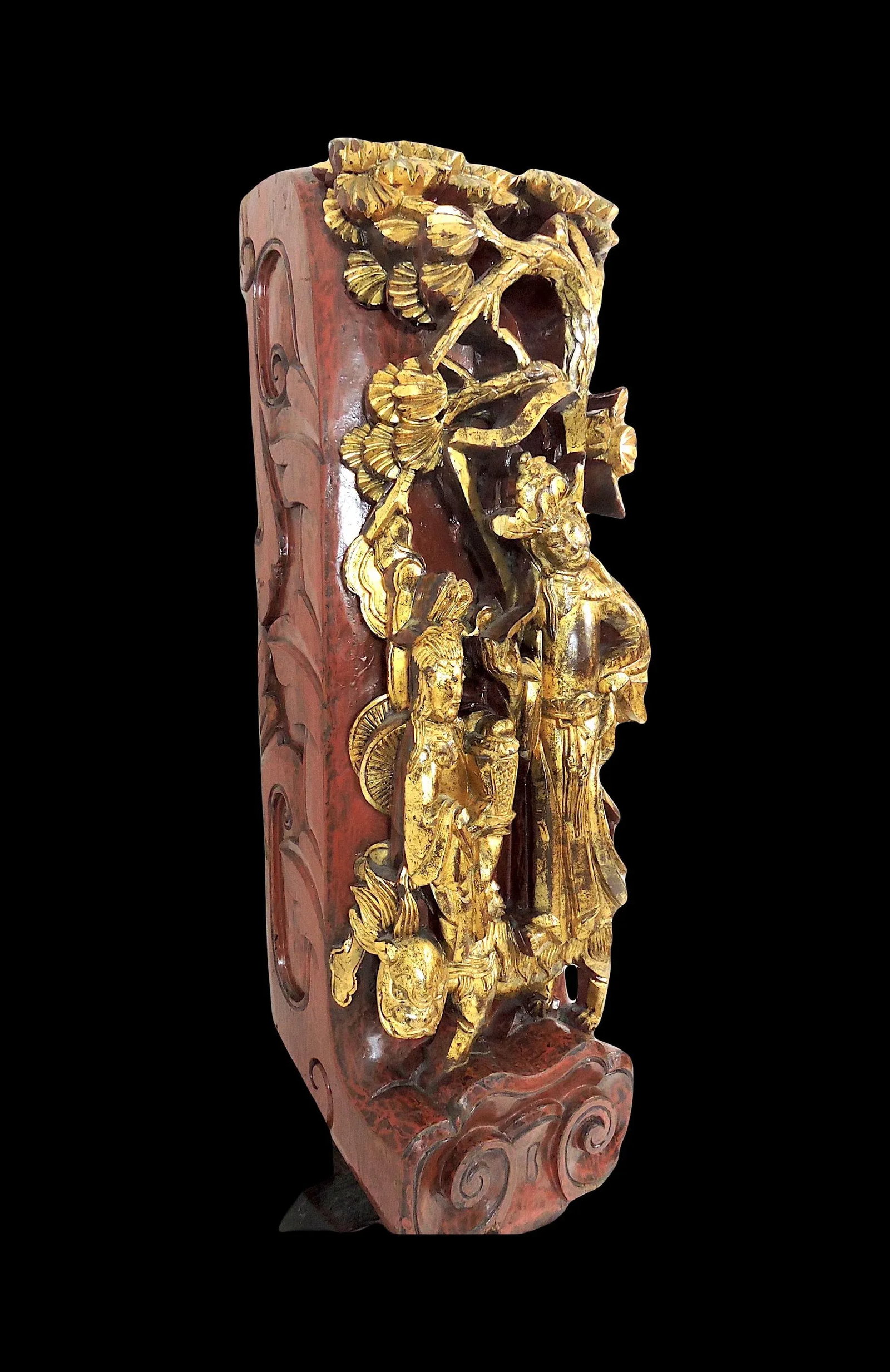 Large Antique Chinese Gold (Gilt) Wood Temple Segment / Sculpture or Figure of Guanyin (Kwan Yin) - 8