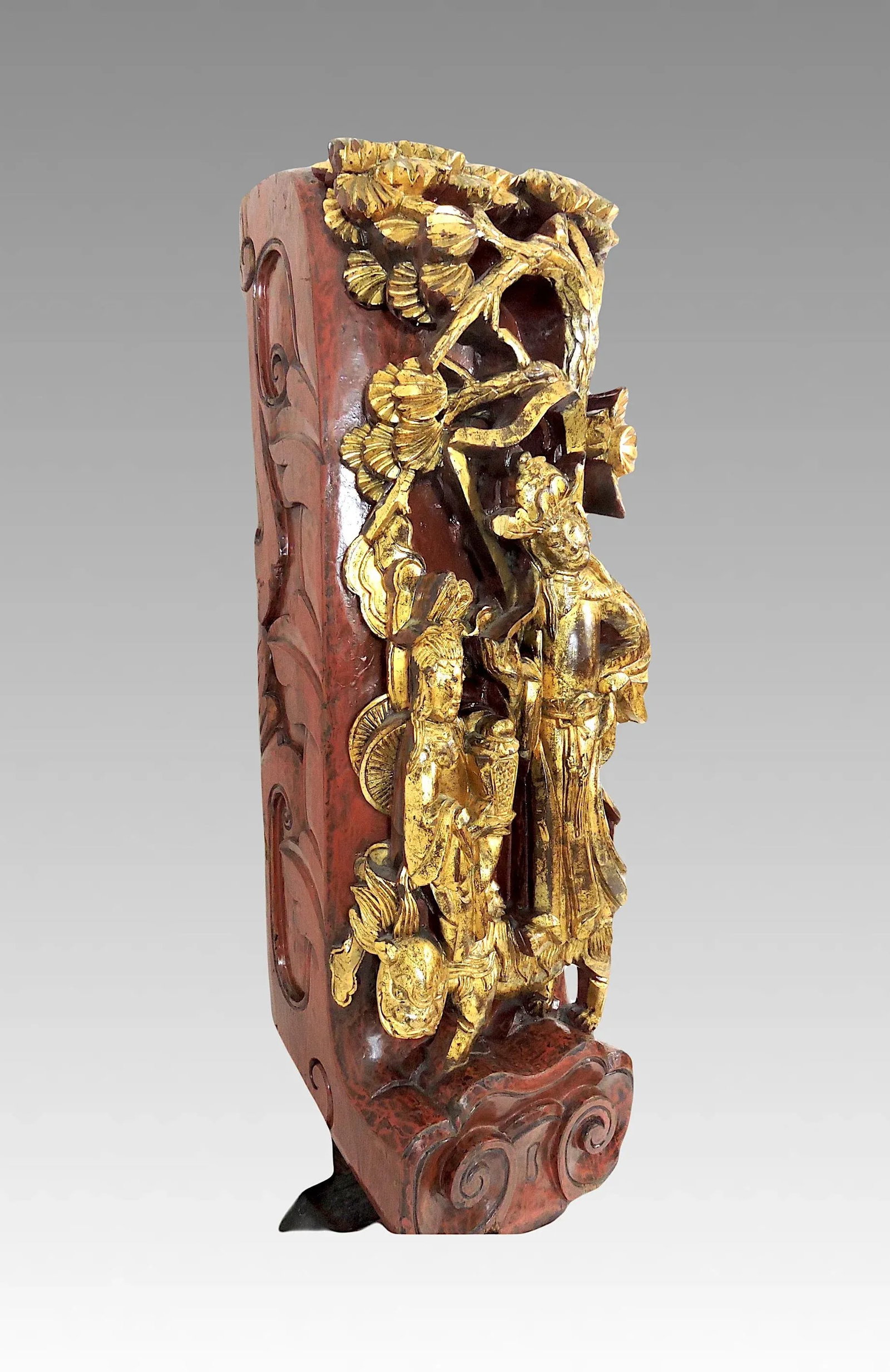 Large Antique Chinese Gold (Gilt) Wood Temple Segment / Sculpture or Figure of Guanyin (Kwan Yin) - 9