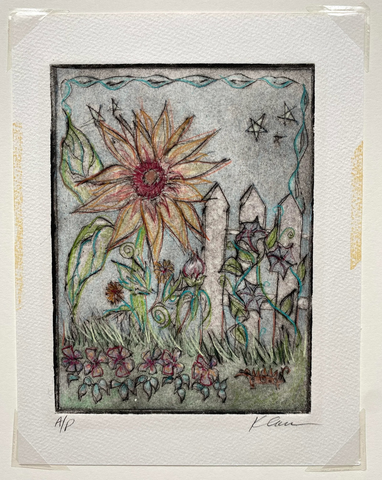 1970s Floral Landscape Color Etching - 2