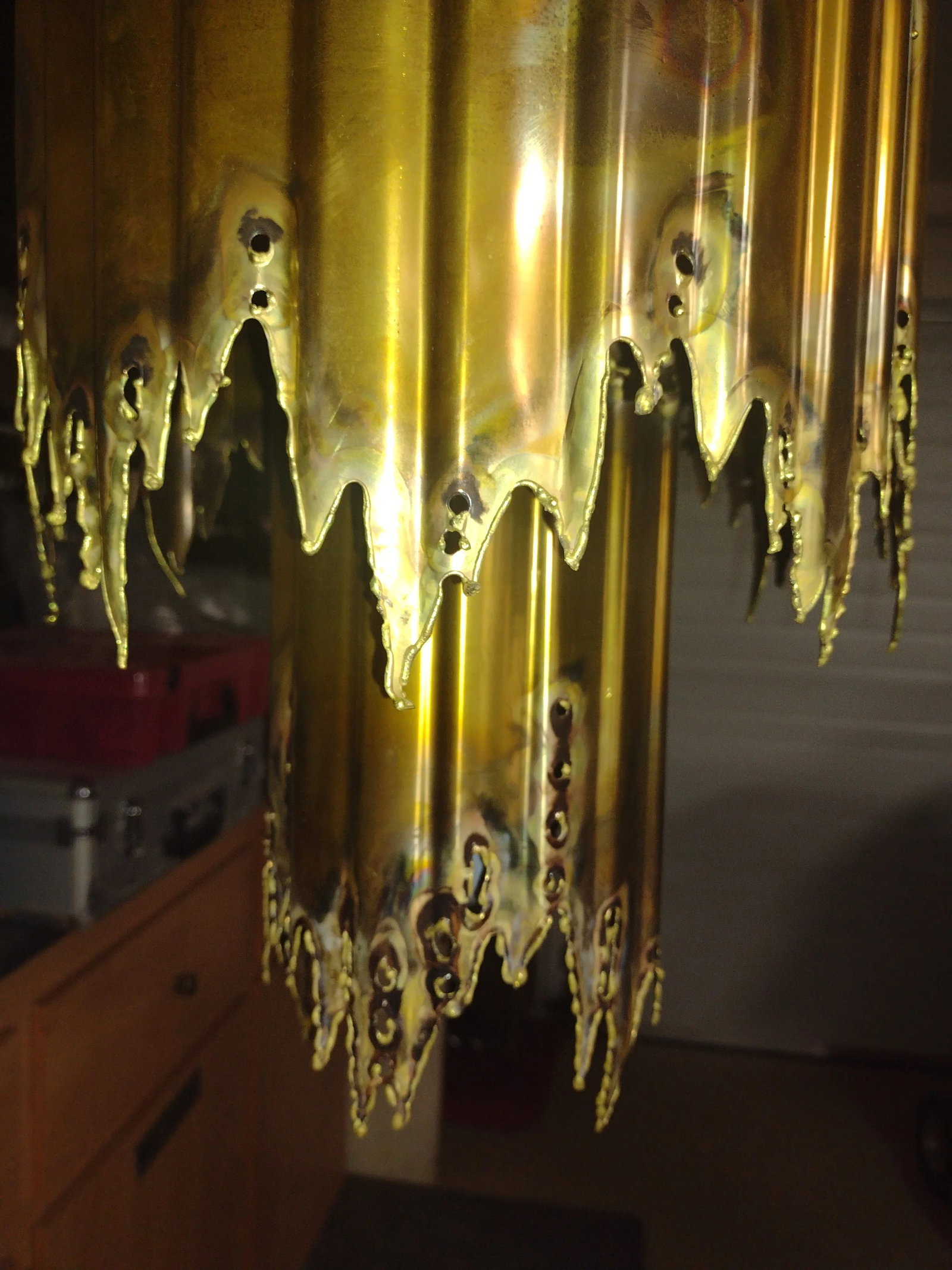 1960s Brutalist Tom Greene Swag Pendant Brass Light Lamp Chandelier - 7