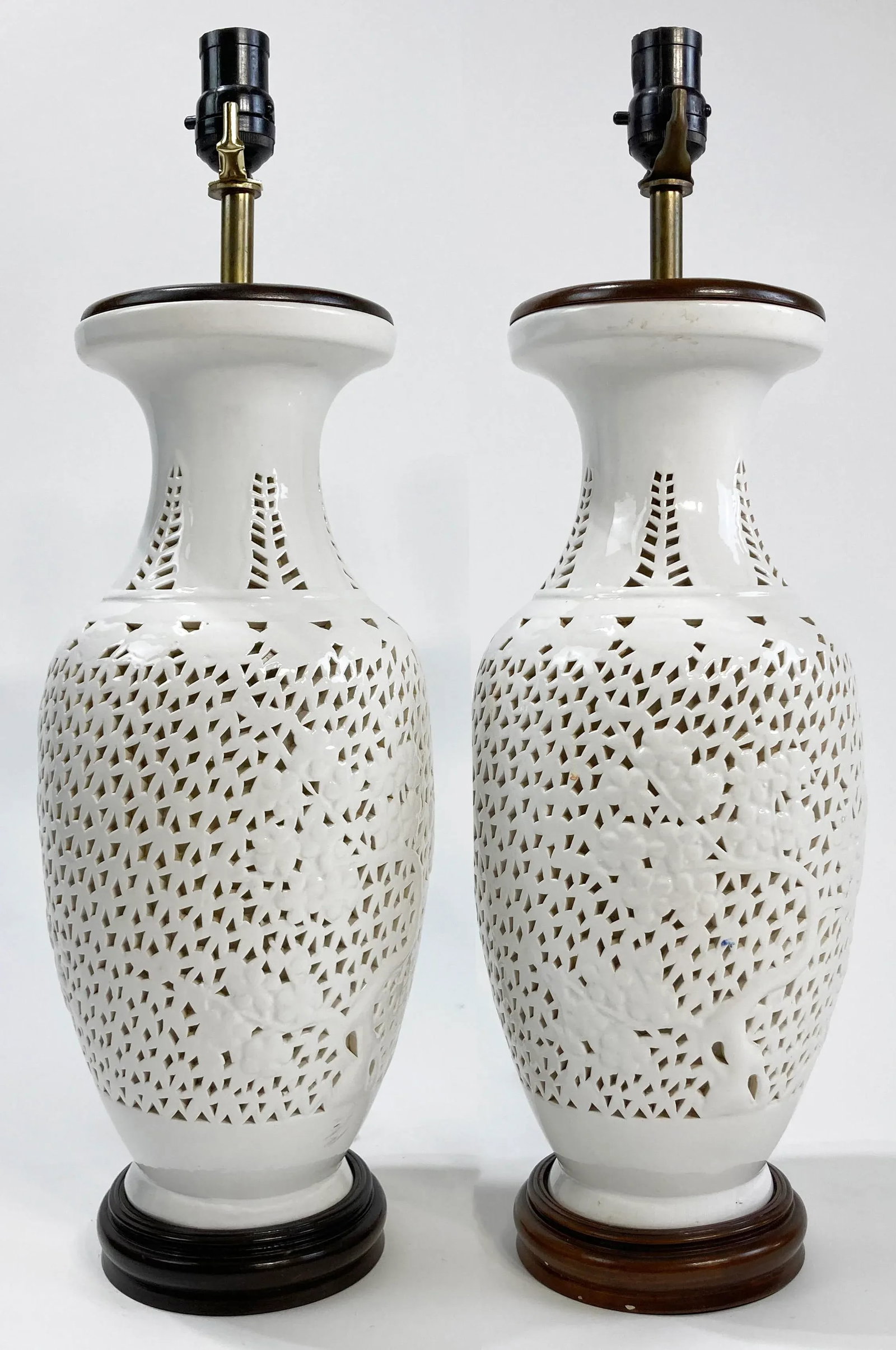 Vintage Reticulated Blanc De Chine Table Lamps, a Pair - 2