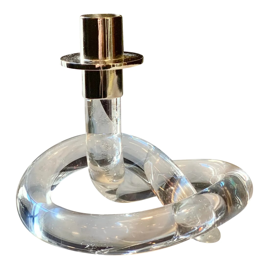 Vintage Late 20th Century Dorothy Thorpe Lucite and Chrome Silver Pretzel/Knot Candlestick (1 of 12)