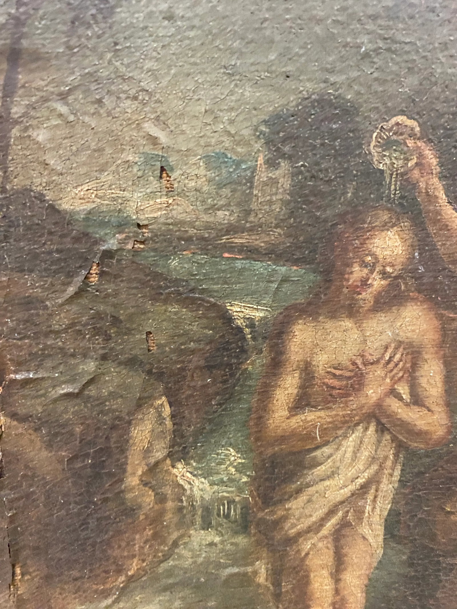 17th Century Framed Oil Painting on Canvas Baptism of Christ by John the Baptist - 12