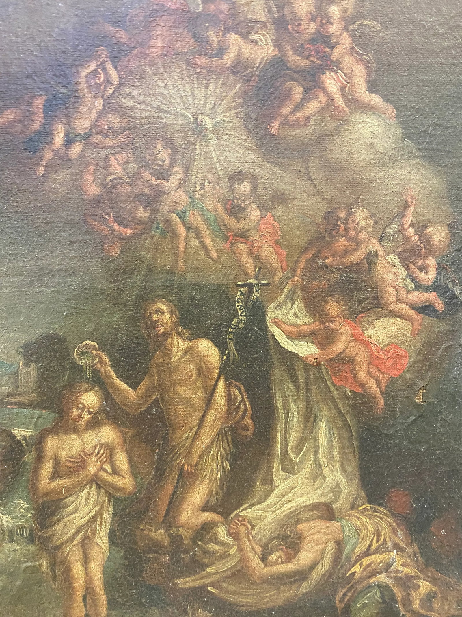 17th Century Framed Oil Painting on Canvas Baptism of Christ by John the Baptist - 8