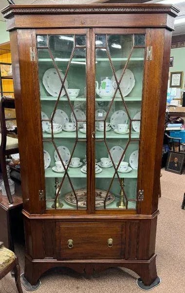 Antique 19th Century English Inlaid Mahogany 2 Piece Corner Cupboard - 10
