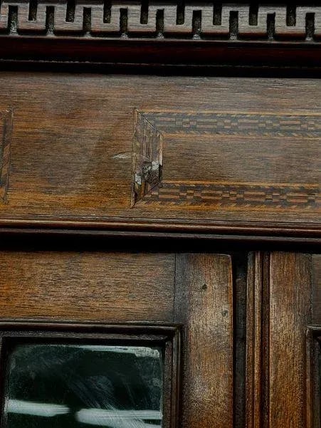 Antique 19th Century English Inlaid Mahogany 2 Piece Corner Cupboard - 11
