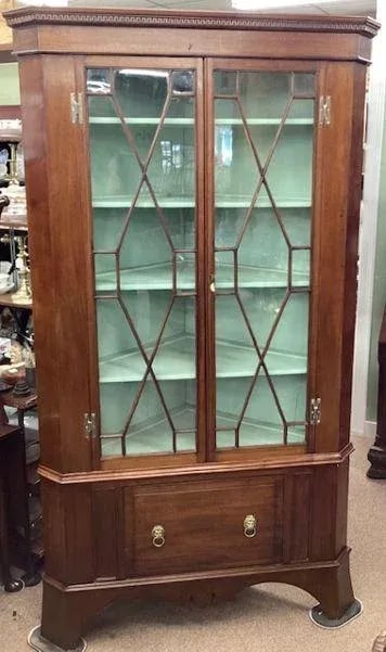 Antique 19th Century English Inlaid Mahogany 2 Piece Corner Cupboard - 2
